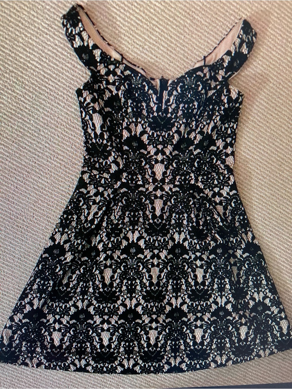 Black Lace Overlay Chemise with Nude Lining
